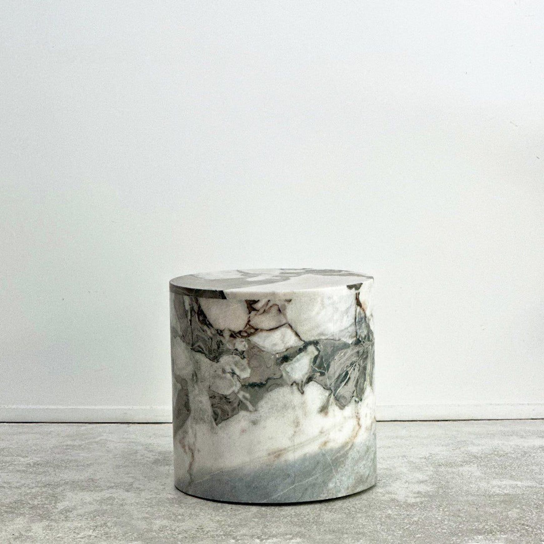 Round Plinth Side Table - Milky Blue Marble
