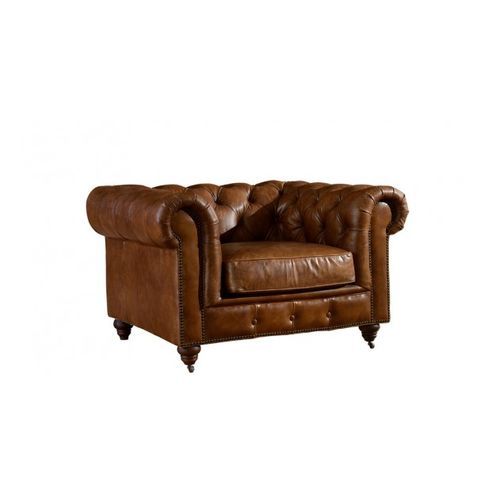 Winston Classic Vintage Leather Chesterfield lounge chair - Camel Brown