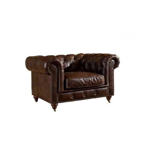 Winston Classic Vintage Leather Chesterfield lounge chair - Cigar Brown