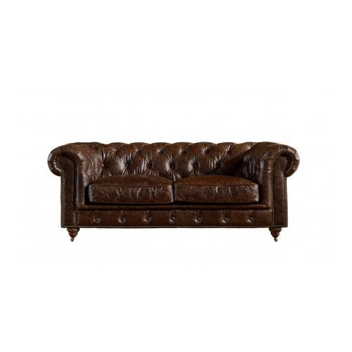 Winston Two Seat Classic Vintage Leather Chesterfield lounge - Cigar Brown