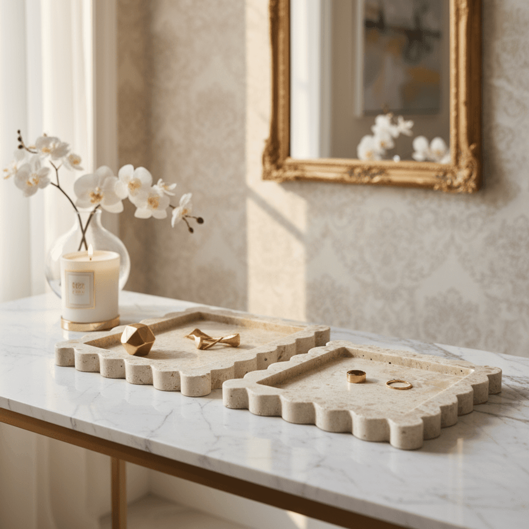Scalloped Edge Tray - White Ivory Travertine