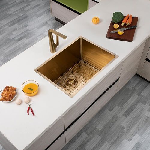 Stainless Steel Kitchen and Laundry Sink - 600mm Single Bowl DEEP - Brushed Gold