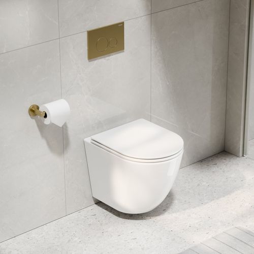 Flow Typhoon Wall Hung Toilet Suite | Brushed Brass Btn
