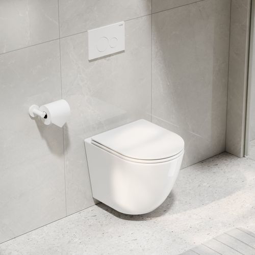 Flow Typhoon Wall Hung Toilet Suite | Matte White Btn