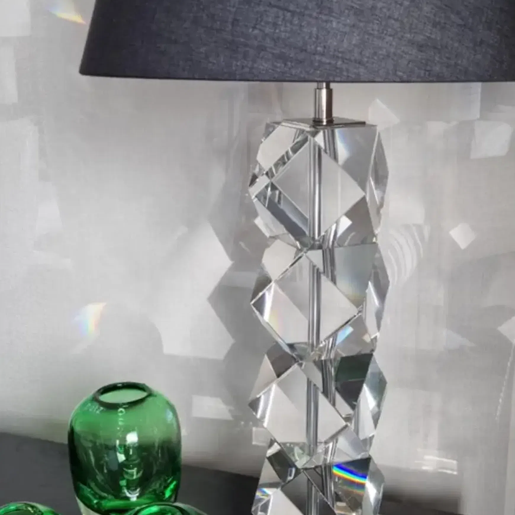 Rialto Table Lamp - Crystal With Black Linen Shade