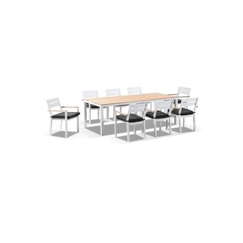 Tuscany 8 with Capri chairs w/ Teak Arm Rests in White