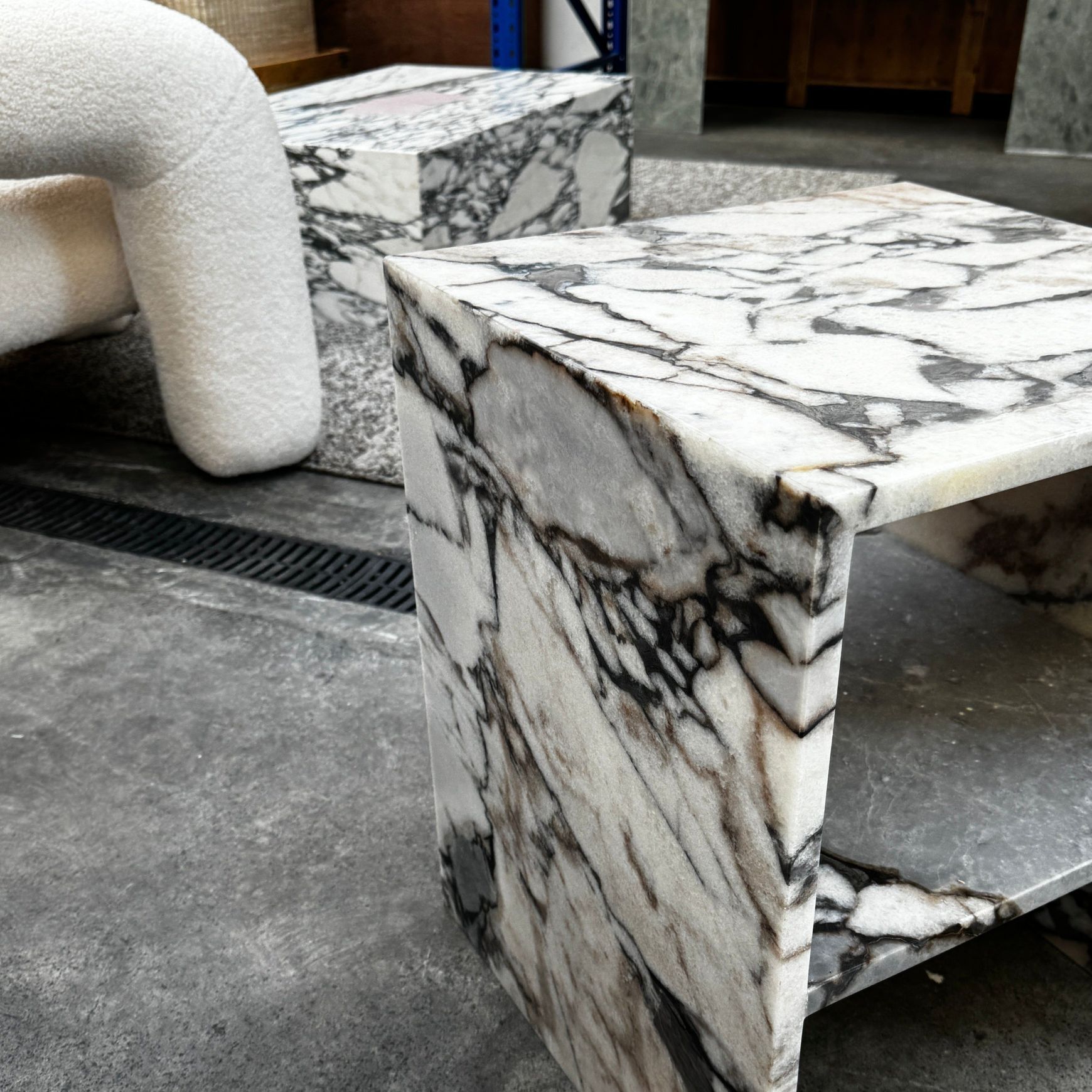 Waterfall Side Table - Milky Blue Marble