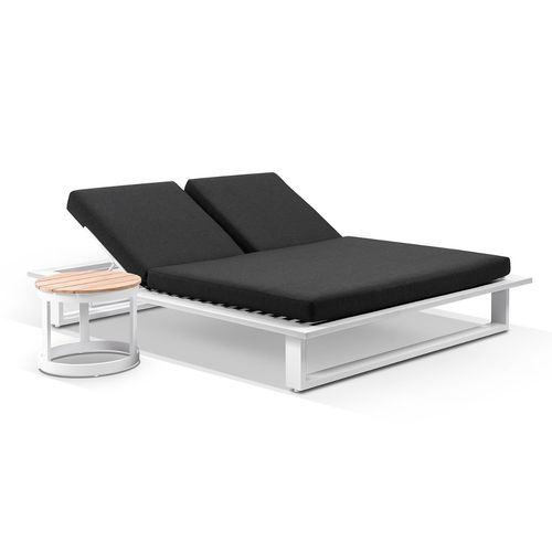 Arcadia White Denim Double Aluminium Sun Lounge & Table