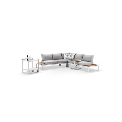 Nova White Aluminium Lounge with Bar Cart & Side Table