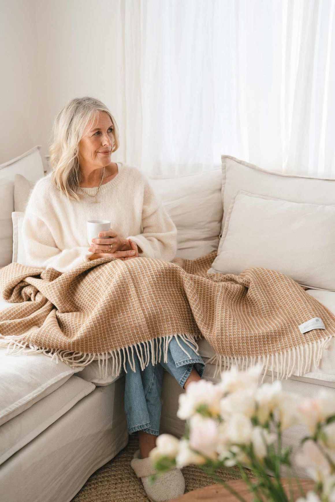 Ruanui Station Lambswool Waffle Throw - Winiata Wheat