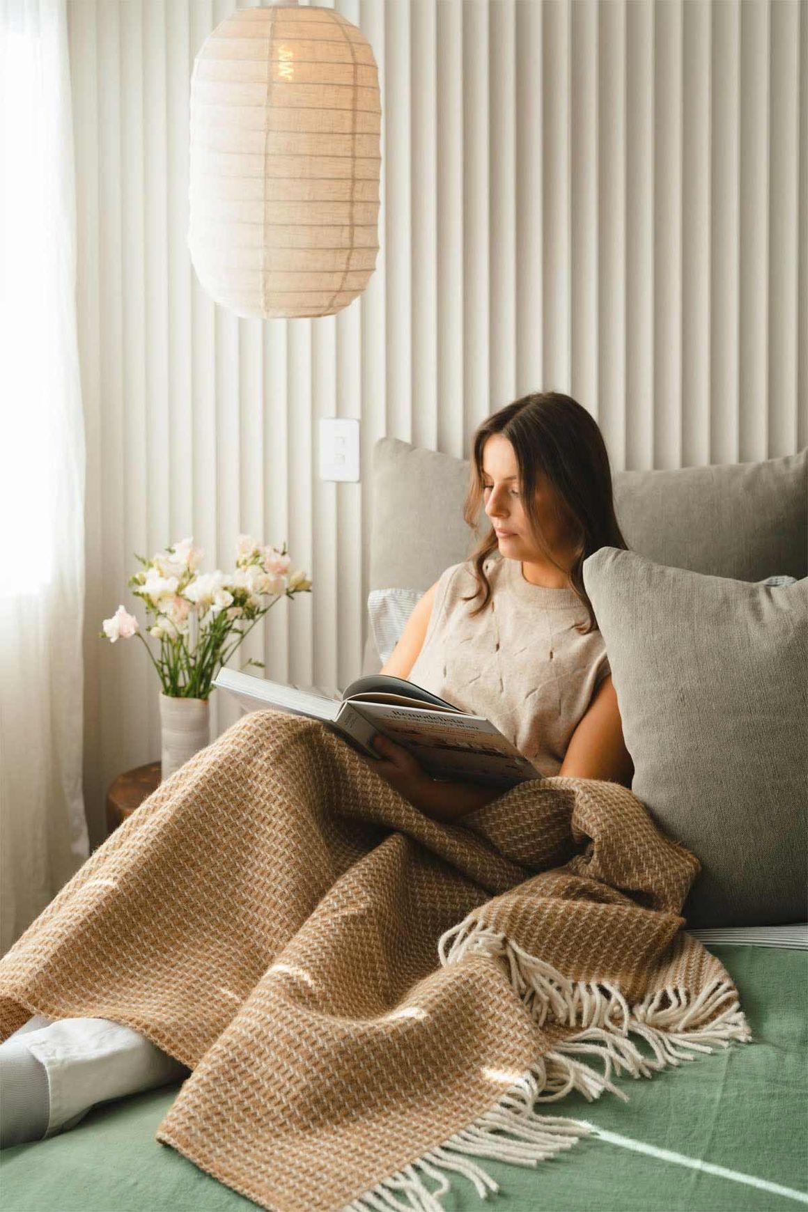 Ruanui Station Lambswool Waffle Throw - Winiata Wheat