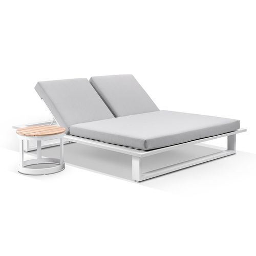 Arcadia White Grey Double Aluminium Sun Lounge & Table