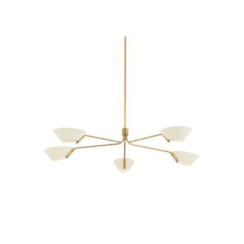 Herman 5 Light Chandelier in Patina Brass & Soft Sand