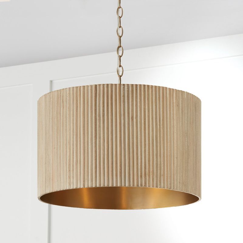 Cody 3 Light Pendant in White Wash & Matte Brass