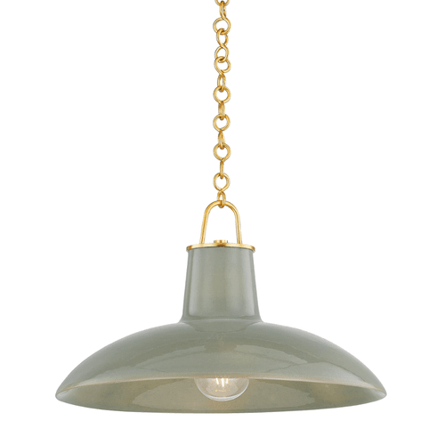 Potter 1 Light Pendant In Aged Brass & Ceramic Moss Crackle
