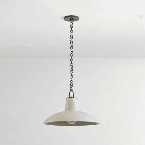 Potter 1 Light Pendant In Distressed Bronze & Ceramic Ivory Crackle