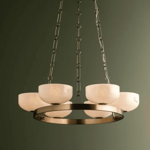 Tanager 6 Light Cloud Glass Pendant in Patina Brass