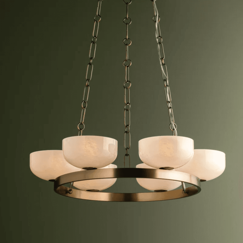 Tanager 6 Light Cloud Glass Pendant in Patina Brass