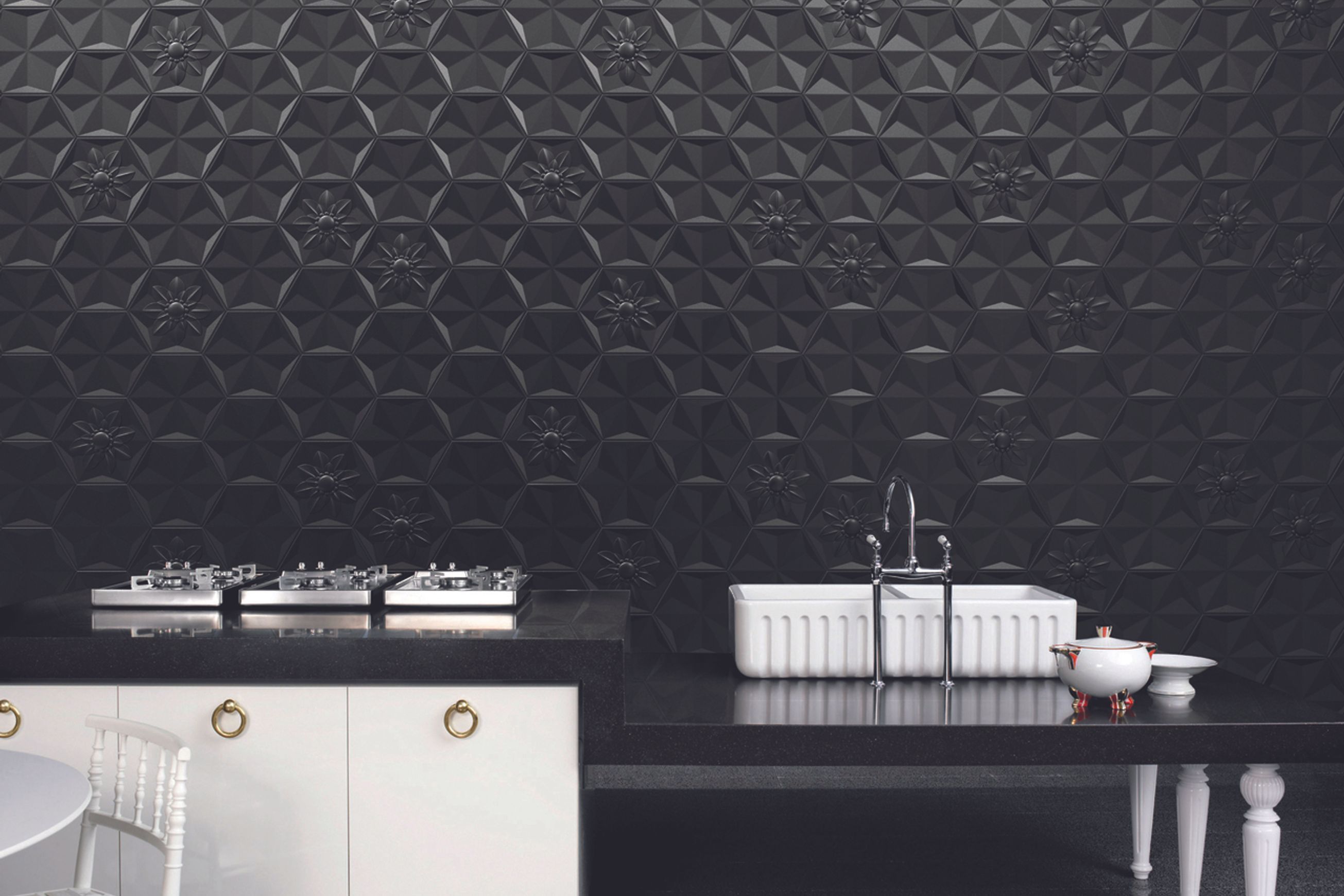 Black Frozen Flower Ceramic Wall Tile