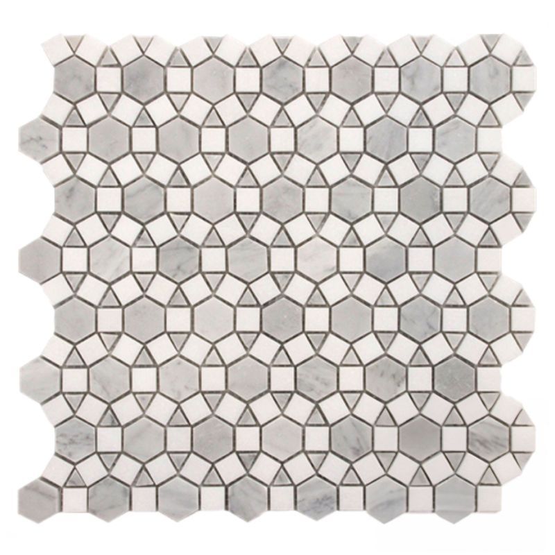Alhambra Honed Grey Carrara & Polished Thassos Honed Mosaic