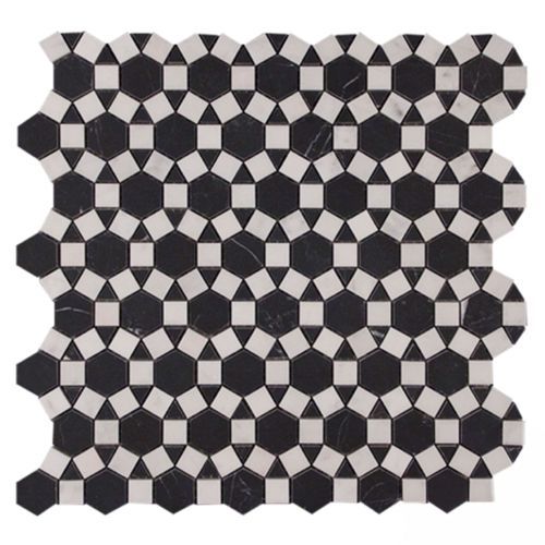 Alhambra Nero Marquina & Carrara C Honed Mosaic