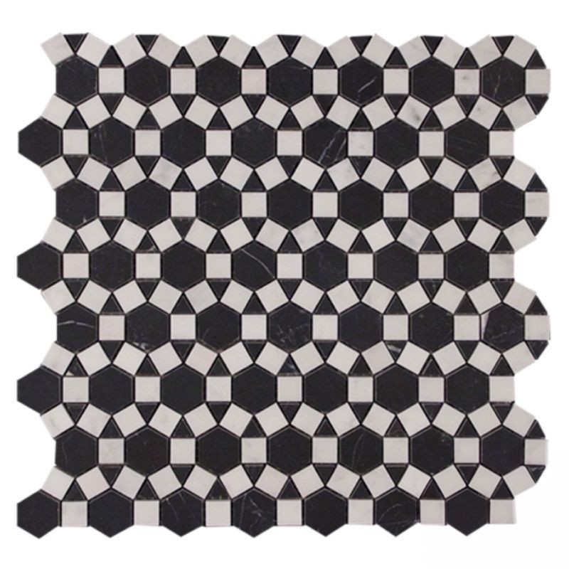 Alhambra Nero Marquina & Carrara C Honed Mosaic