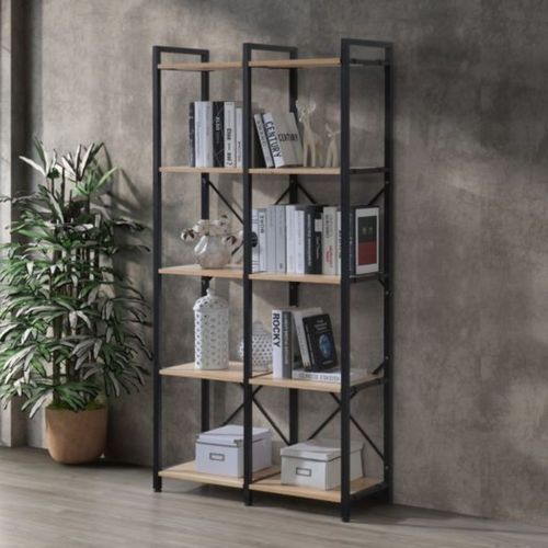 Axel 2PCE Shelving Unit Tall | Black Steel & Natural