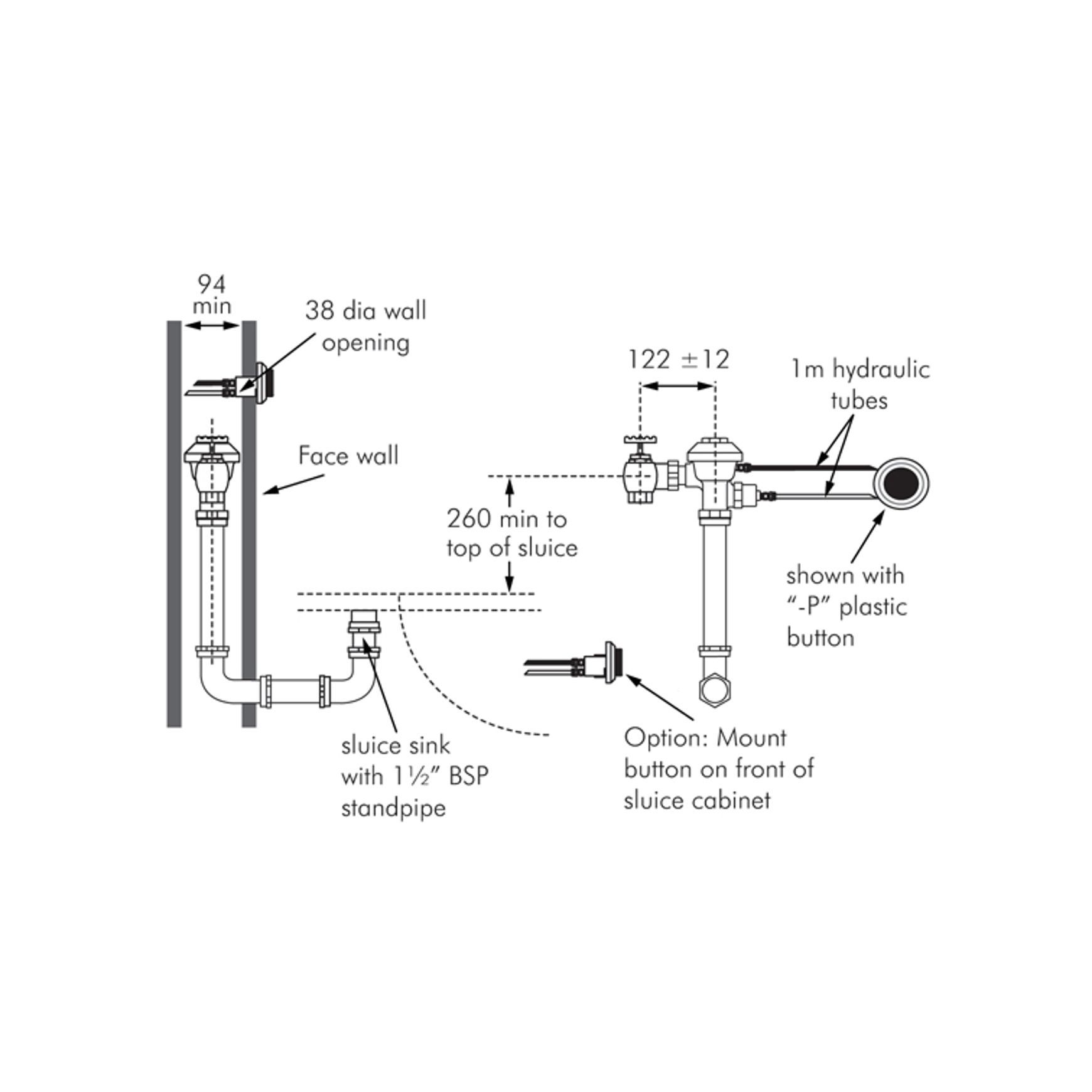 Zurn Recess Mounted Sluice Sink Flush Valve dimensions
