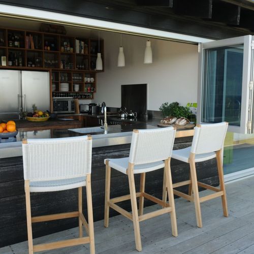 Barwon Bar Stool, Teak White Wash & Brushed Charcoal Weave