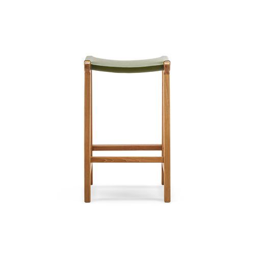 Casey 67cm Flat Leather Barstool | Olive Green