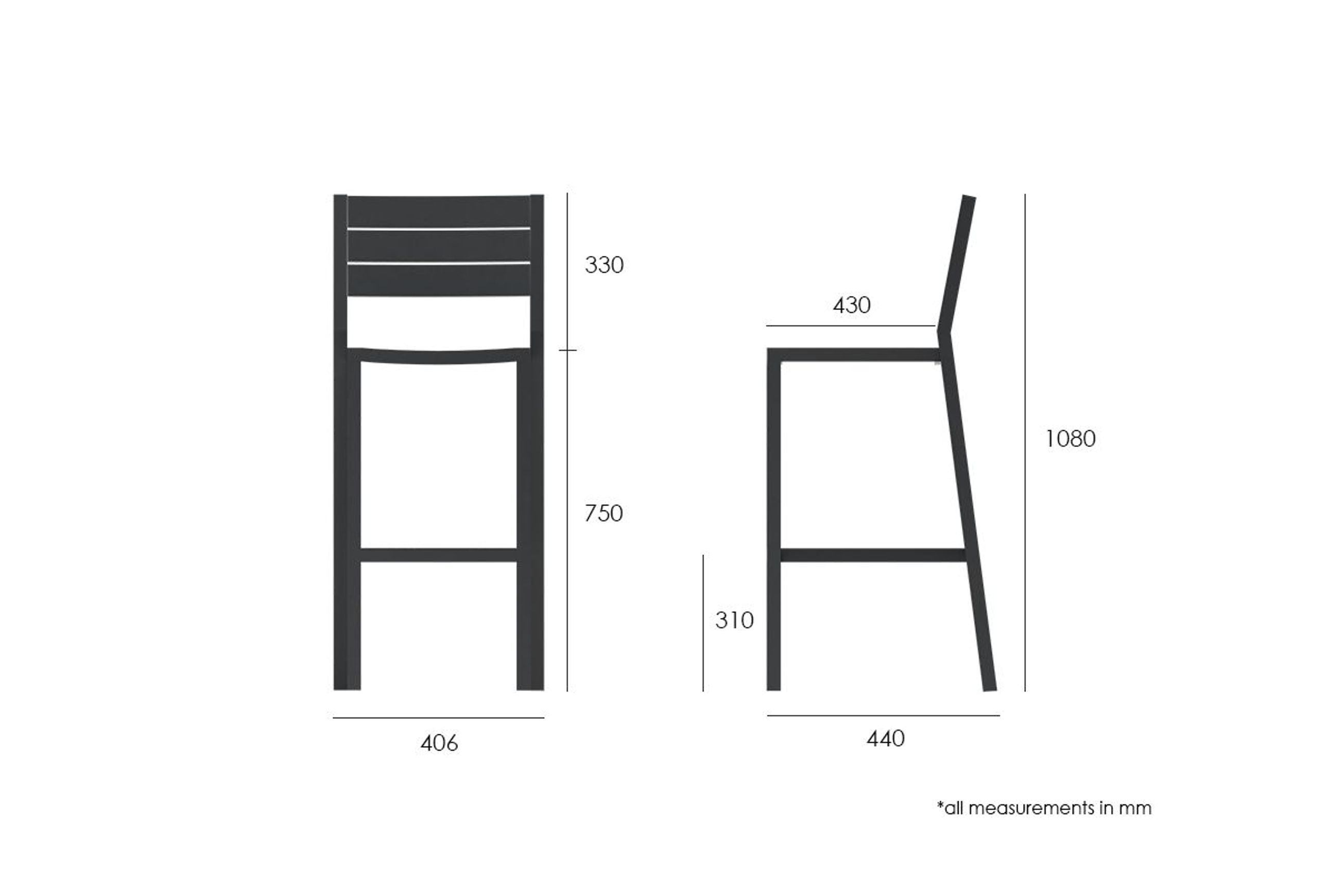 Halki Stool With Backrest - Charcoal