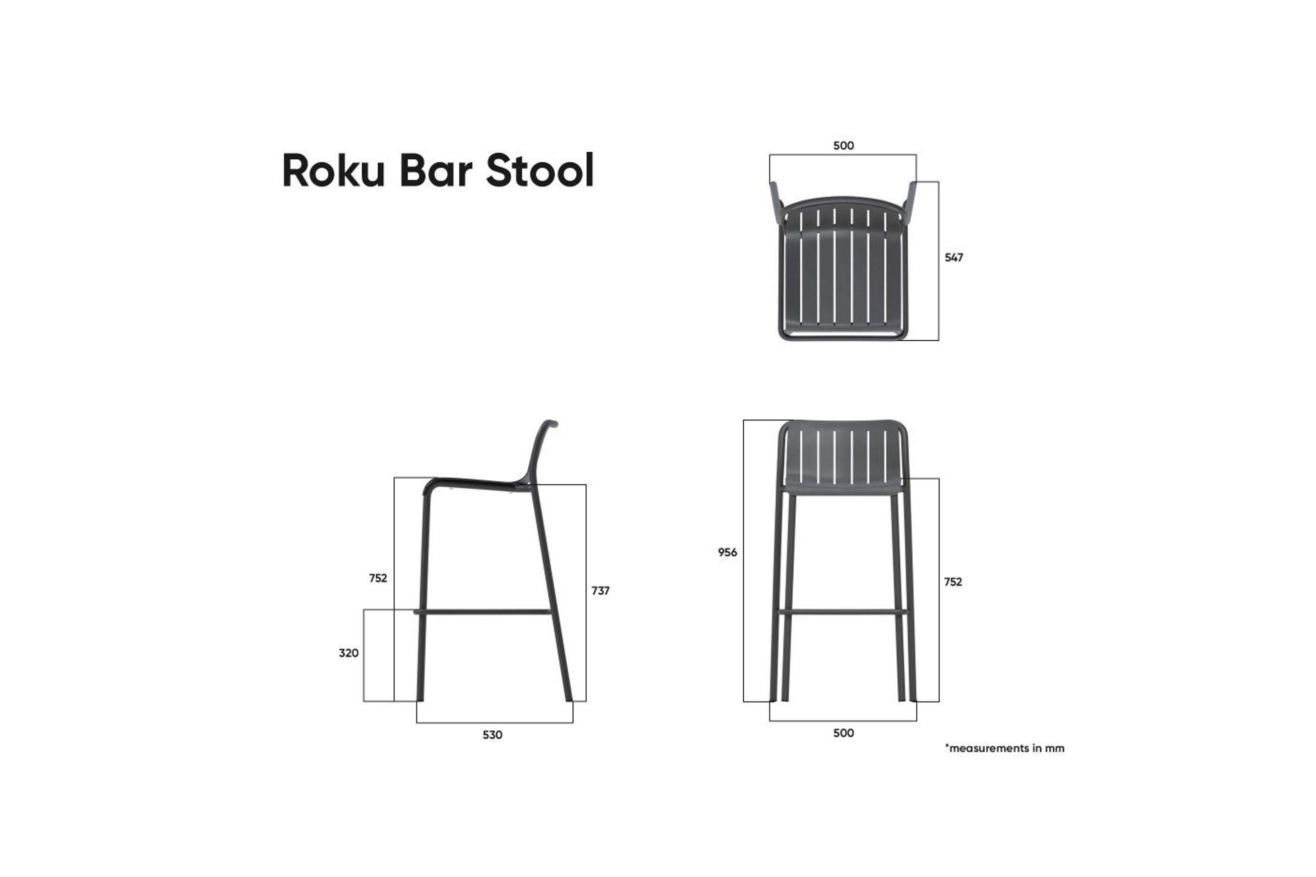 Roku Outdoor Bar Stool in Matt Charcoal