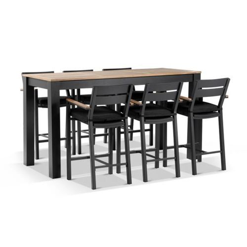 Balmoral 2m Bar Table & 6 Barstools - Charcoal & Grey