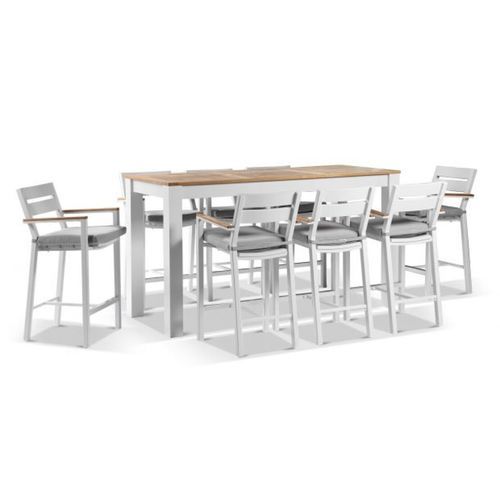 Balmoral Outdoor White 2m Bar Table with 8 Bar Stools