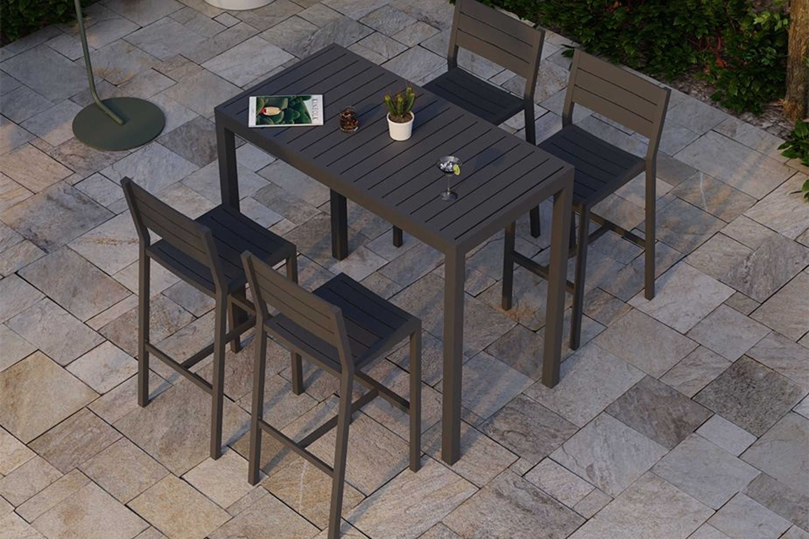 Halki Stool With Backrest - Charcoal