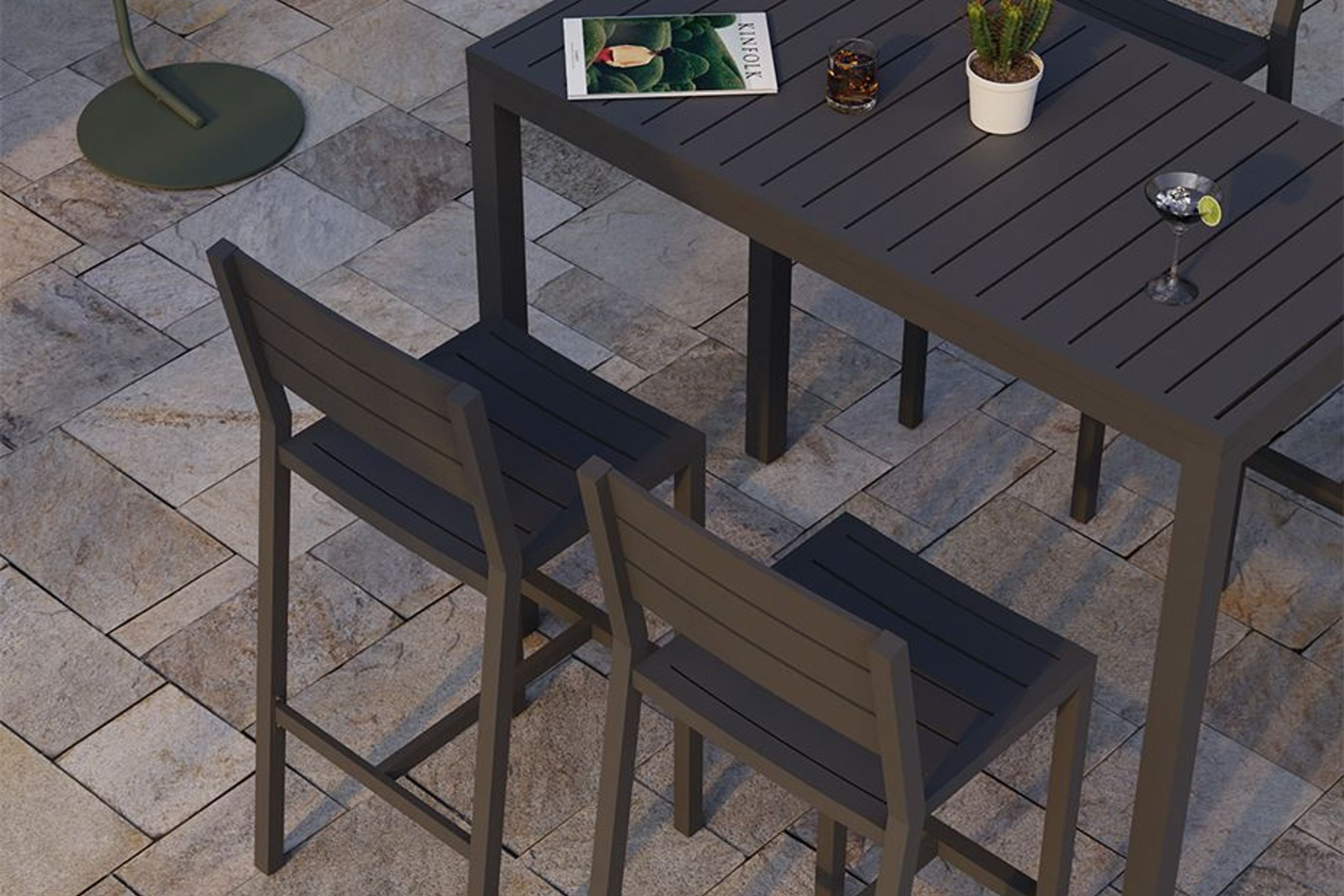 Halki Stool With Backrest - Charcoal