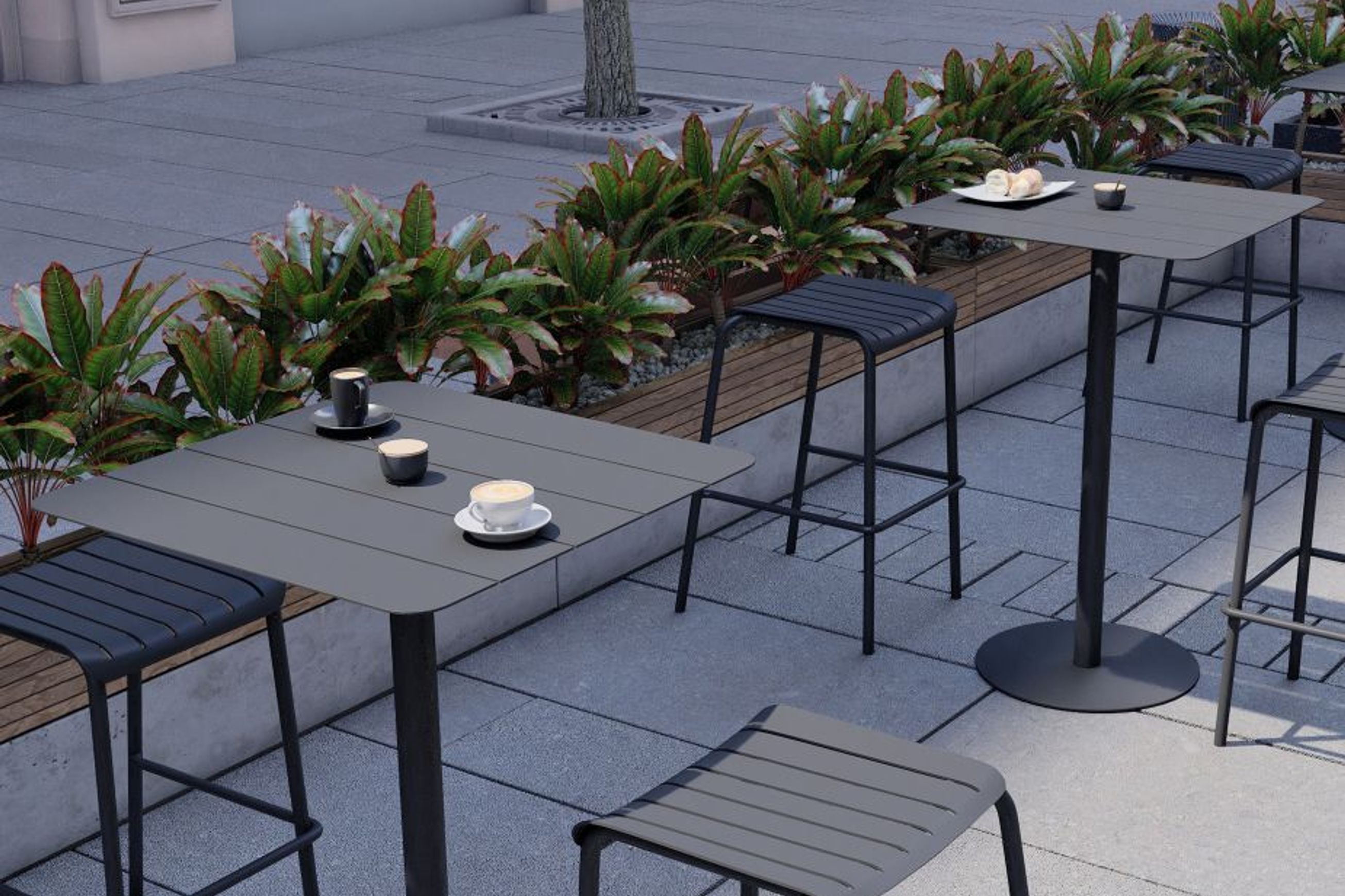 Roku Outdoor Backless Bar Stool in Matt Charcoal
