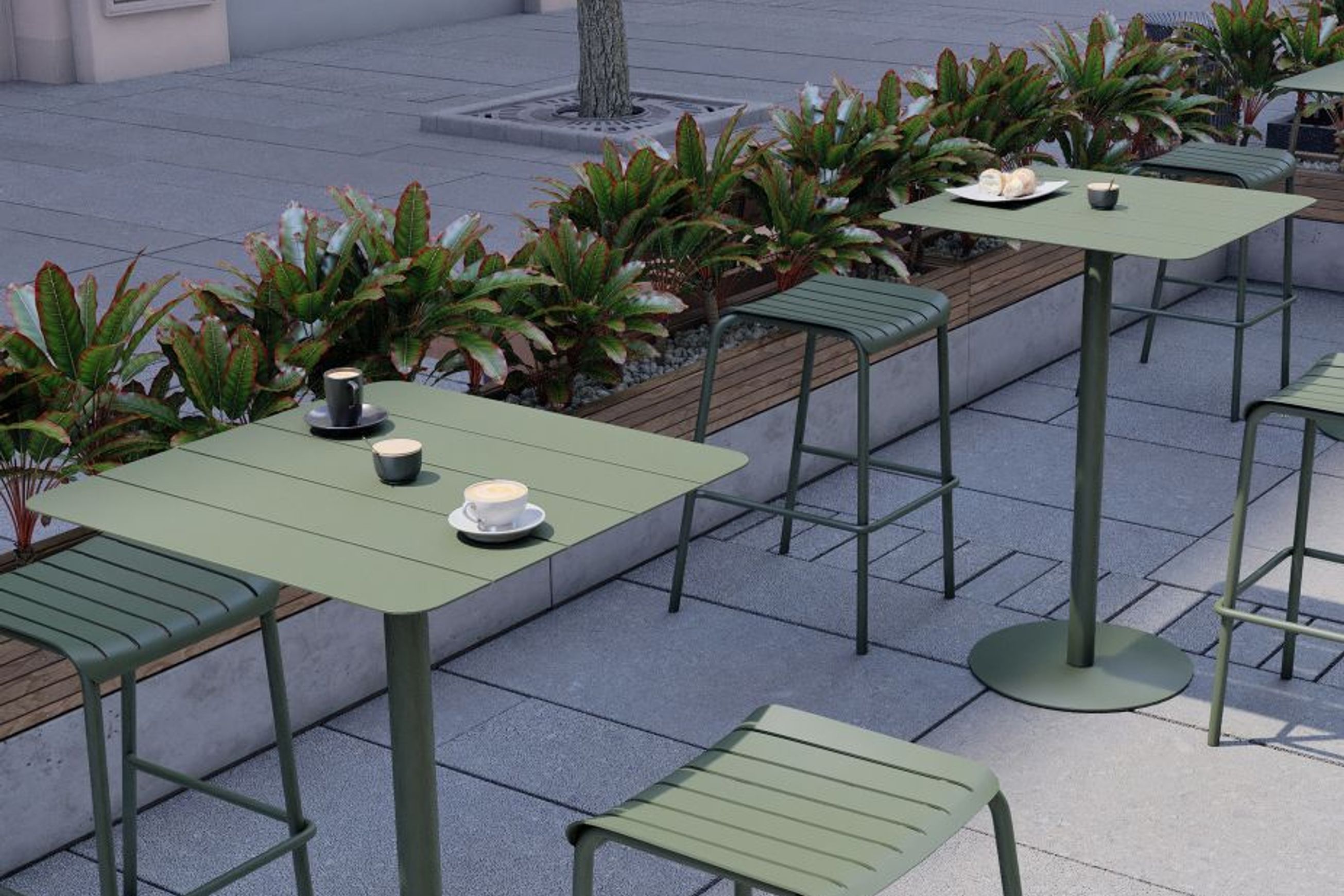 Roku Outdoor Backless Bar Stool in Matt Eucalyptus Green