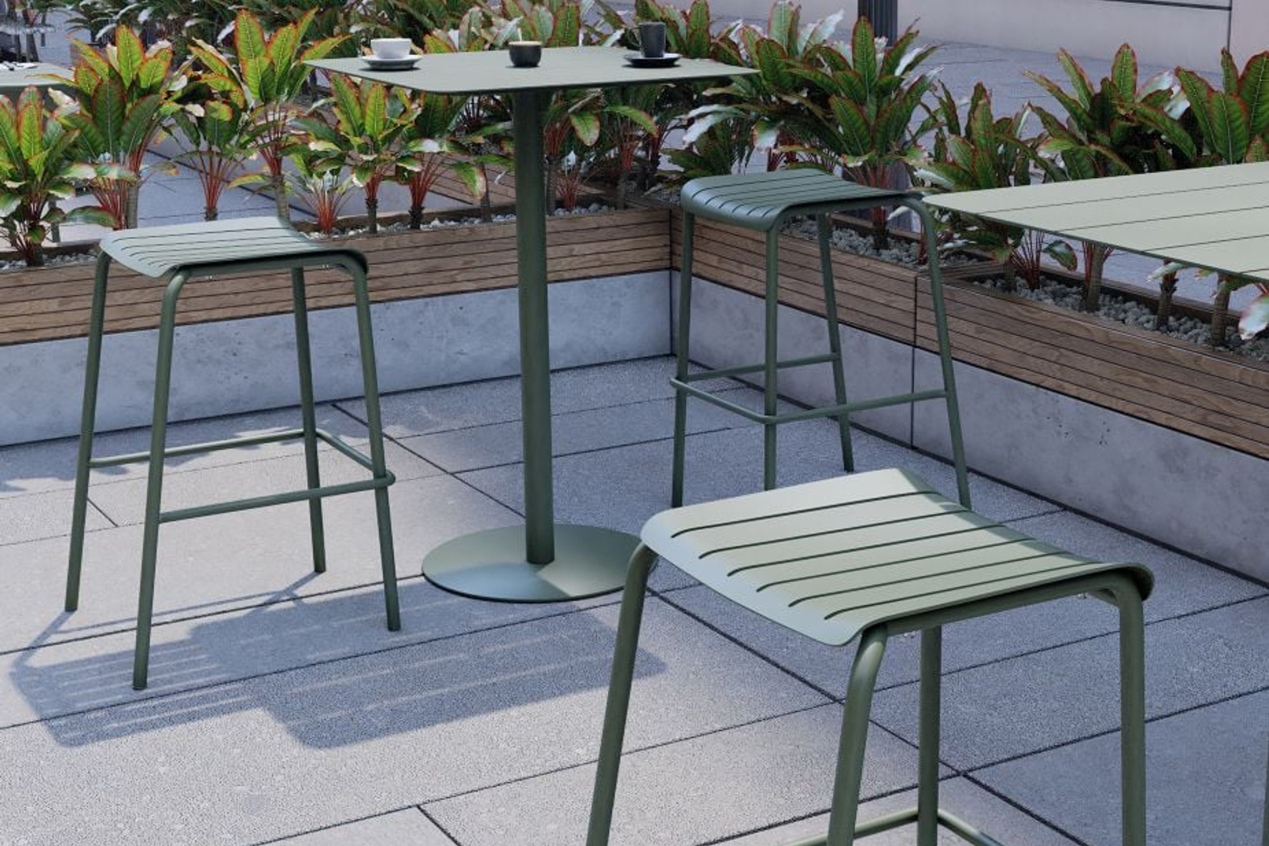 Roku Outdoor Backless Bar Stool in Matt Eucalyptus Green