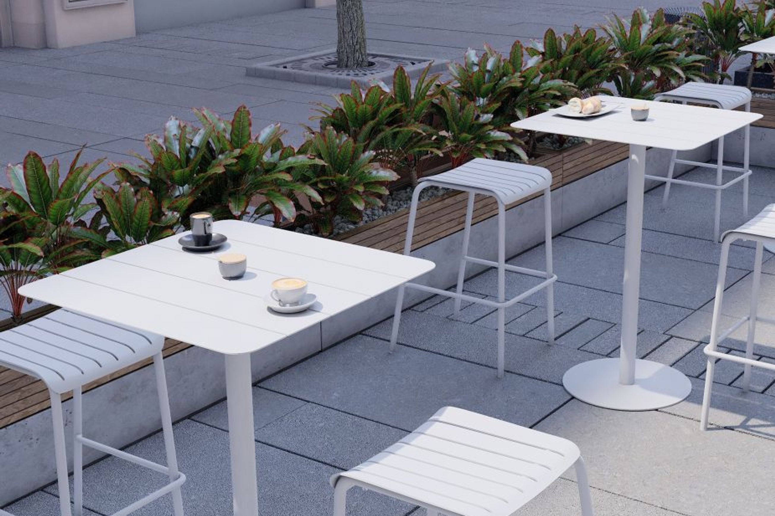 Roku Outdoor Backless Bar Stool in Matt White