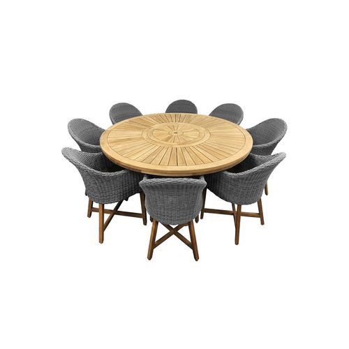Solomon Round Dining Table W/ Coastal Wicker Chairs