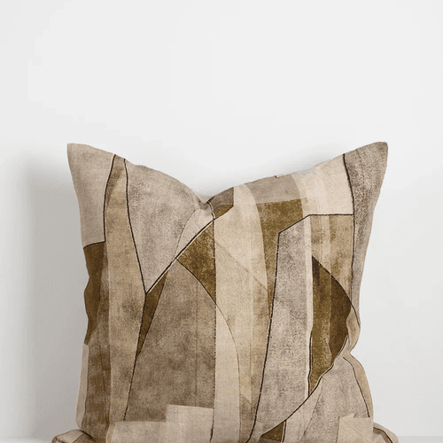 Baya Grove Linen Cushion - Olive | Abstract Print