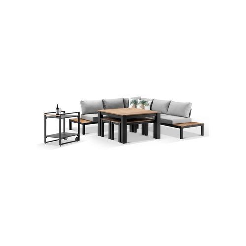 Nova Charcoal Lounge and Dining Setting  with Bar Cart