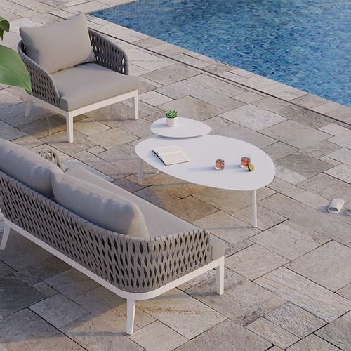 Alma Lounge Chair - Outdoor - Two Seater - White - Light Grey Cushion