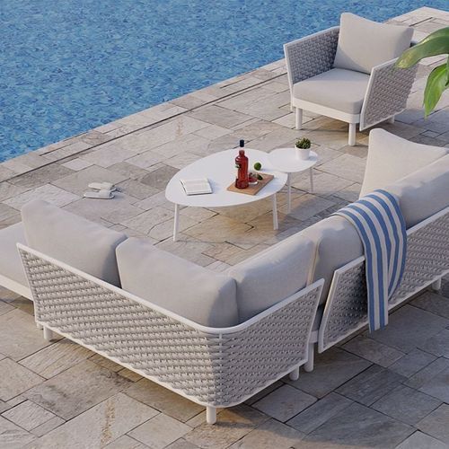 Siano Modular Left Arm 2 Seater - Outdoor -White - Light Grey Cushion