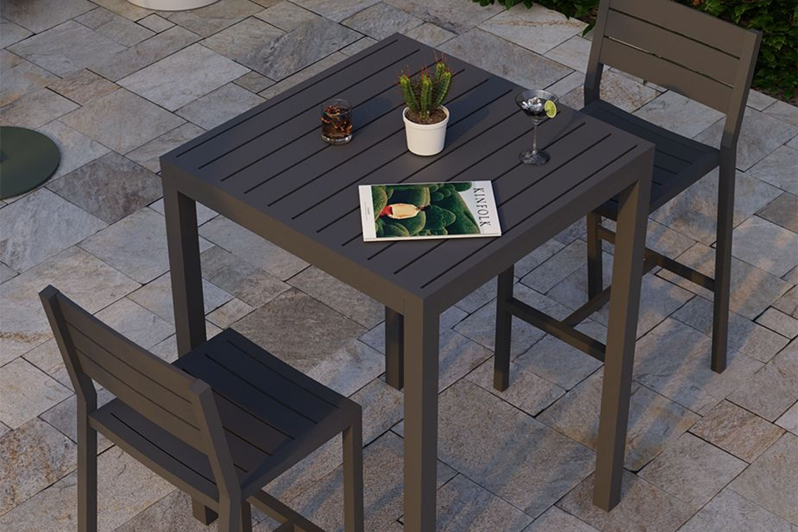 Halki Table - Outdoor - High Bar - Matt Charcoal 77 x 77cm
