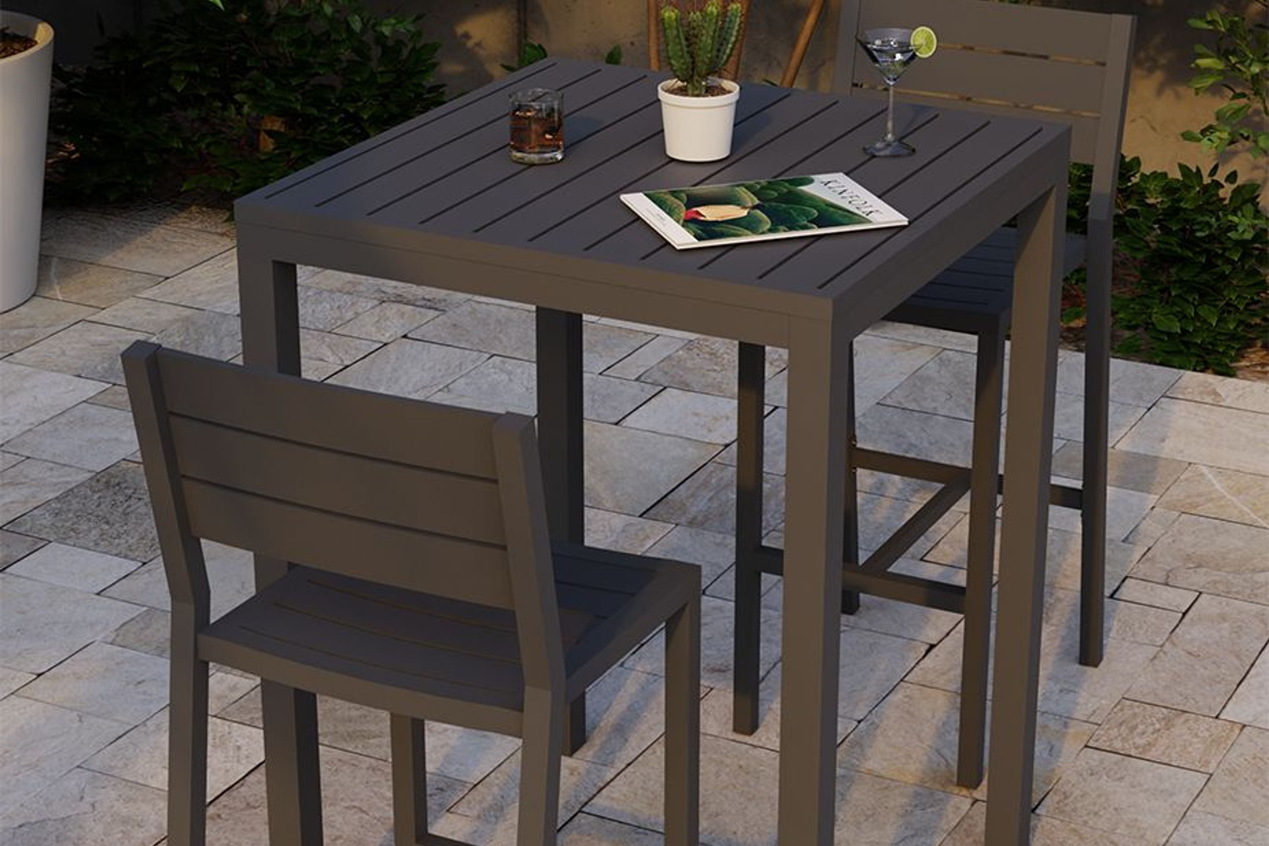 Halki Table - Outdoor - High Bar - Matt Charcoal 77 x 77cm