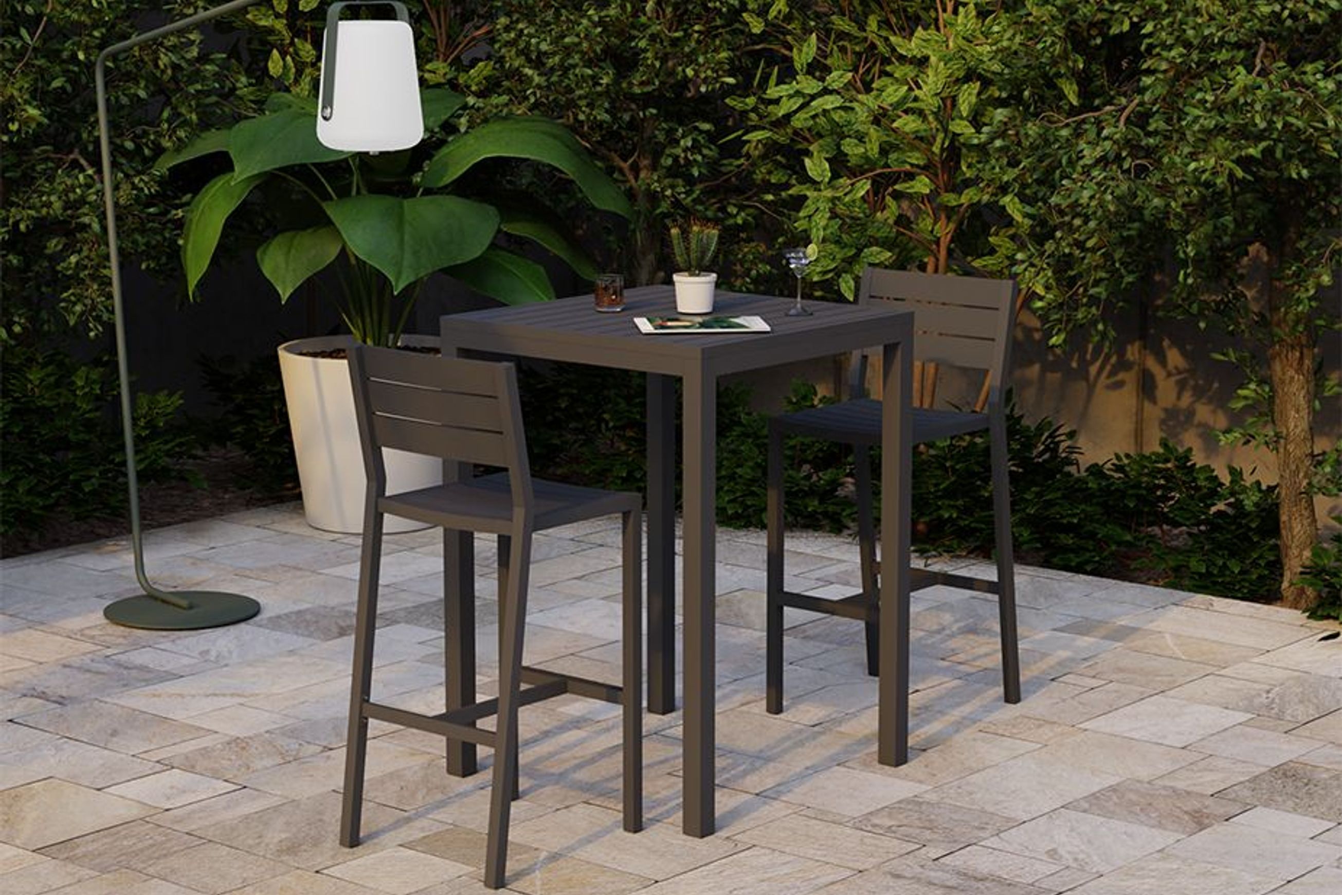 Halki Table - Outdoor - High Bar - Matt Charcoal 77 x 77cm