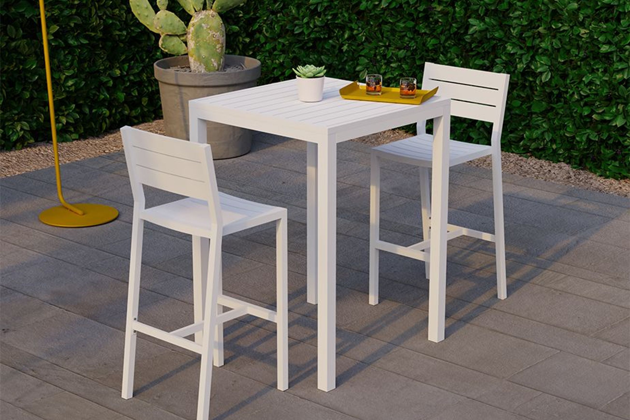 Halki Table - Outdoor - High Bar - Matt White 77 x 77cm