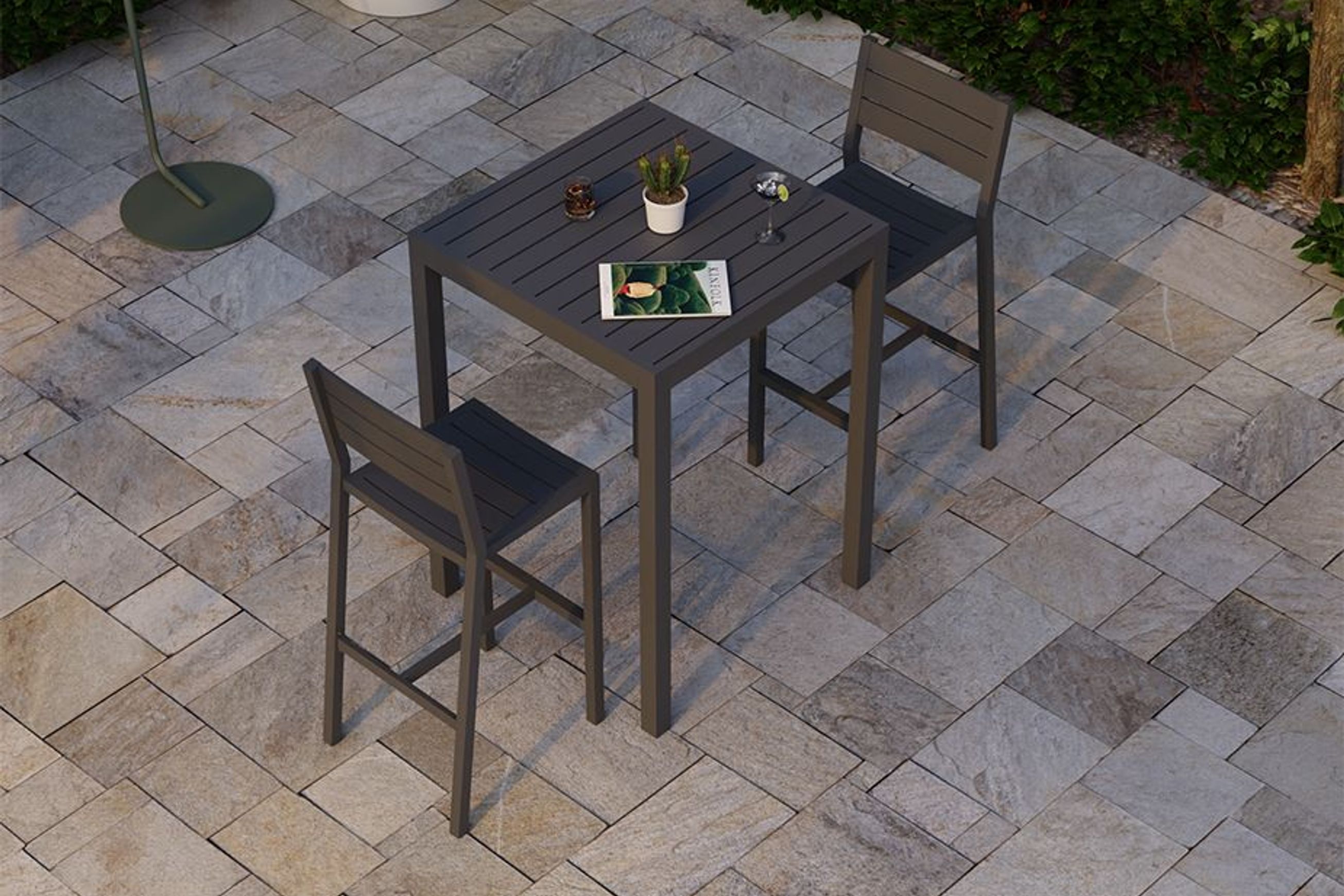 Halki Table - Outdoor - High Bar - Matt Charcoal 77 x 77cm